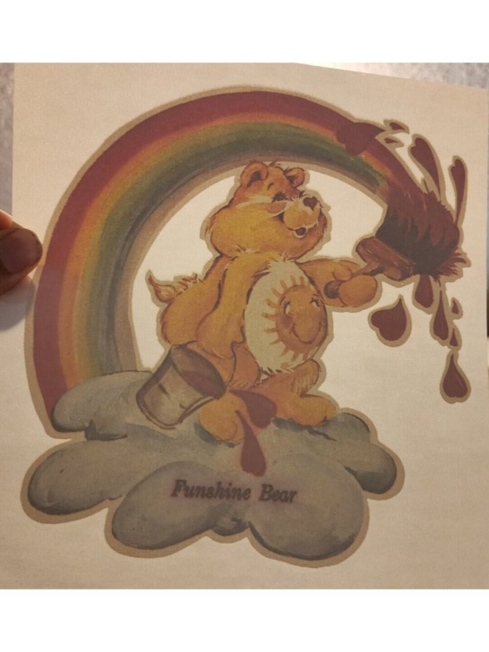 Original Vintage Care Bears Funshine Bear Iron On Transfer Paint Rainbow Cloud